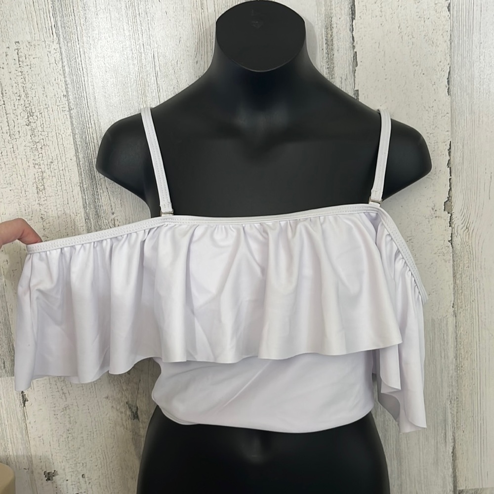 B9- Ruffle Bikini Top Off Shoulder Swim Flounce Swimsuit Bathing Suit small